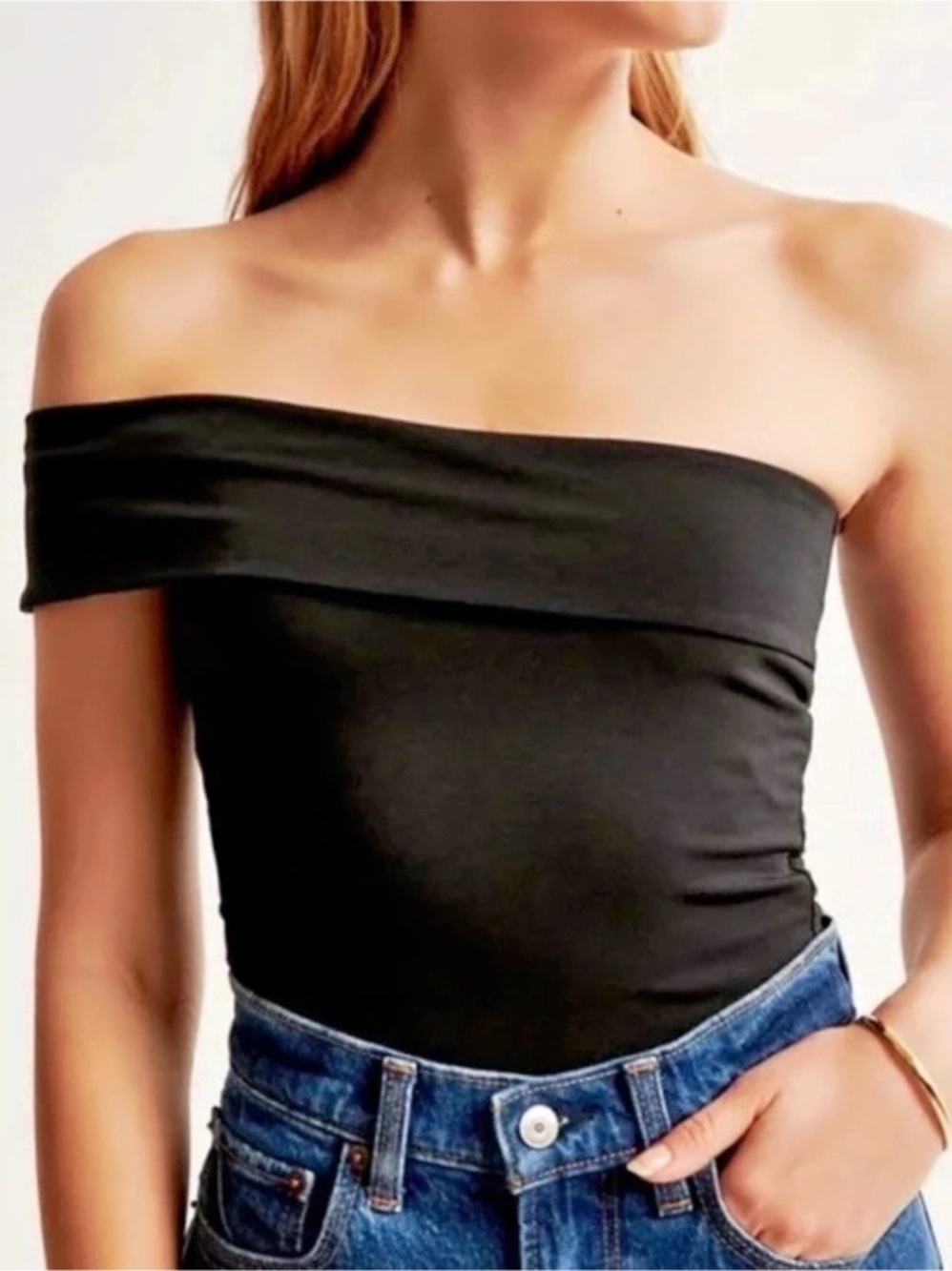 Abercrombie & Fitch tank top One-Shoulder asymmetrical black modal blend